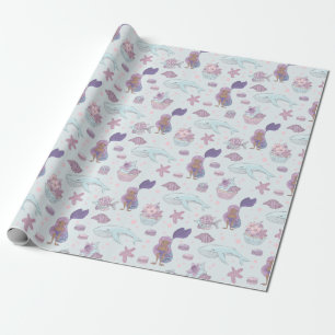Black Mermaid Theme Birthday Party Pastel Teal Wrapping Paper