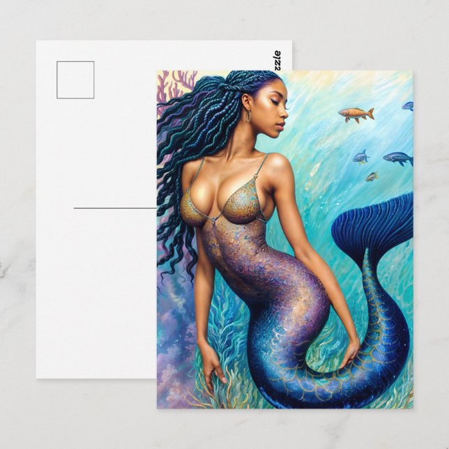 Black Mermaid Underwater Postcard (Front/Back)