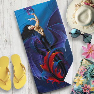 Black Mermaid Water Dragons Purple Bath Towel