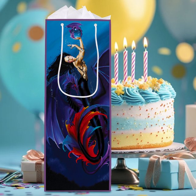 Black Mermaid Water Dragons Purple Wine Gift Bag (Creator Uploaded)