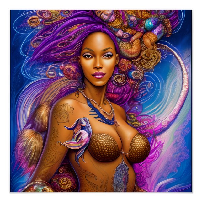Black Mermaids Melanin Mermaid Ocean Sea Fish Fun Poster (Front)