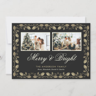 Black Merry and Bright Family Photo Christmas Holiday Card