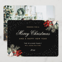 Black Merry Christmas Happy New Year Photo Holiday Card