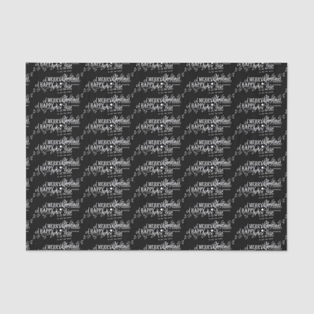 Black Merry Christmas Happy New Year Tissue Paper (Front)