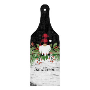 Black Merry Christmas Red Buffalo Plaid Gnome  Cutting Board
