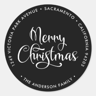 Black Merry Christmas Return Address Labels