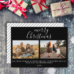 Black Merry Christmas Script Family Photo Collage Holiday Card<br><div class="desc">Modern Black and White Merry Christmas Script Family Photo Collage Holiday Card. White script on black. Add 2 photos,  text and make a trendy and chic family Christmas card.</div>