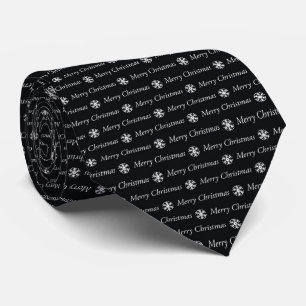 Black Merry Christmas Snowflake Men's Tie