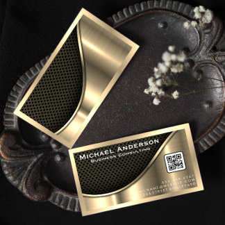 Black Mesh and Metallic Gold | QR Code Business Card