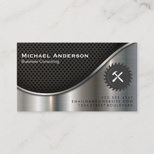 Black Mesh and Metallic Silver | Saw Hammer Business Card (Front)