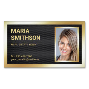 Black Mesh Gold Foil Real Estate Realtor Photo Magnetic Business Card