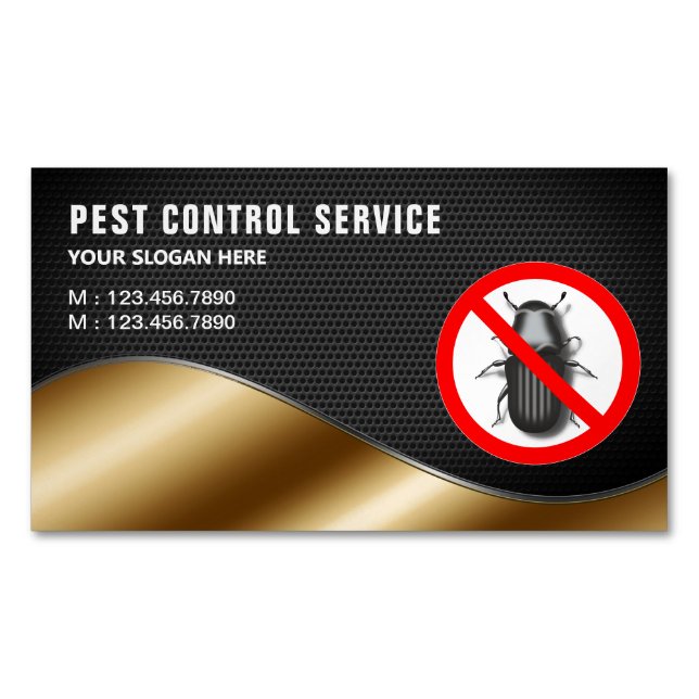 Black Mesh Gold Pest Control Service Magnetic Business Card (Front)
