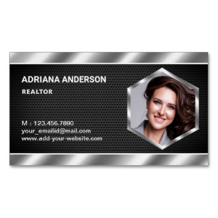 Black Mesh Metallic Real Estate Photo Realtor Magnetic Business Card