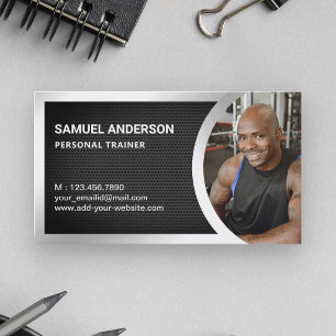 Black Mesh Silver Fitness Personal Trainer Photo Business Card