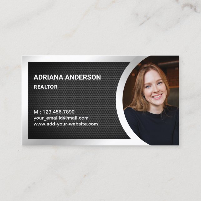 Black Mesh Silver Foil Real Estate Photo Realtor Business Card (Front)