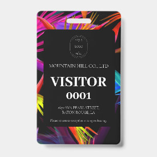 Black Messy Tropical Colourful Visitor Card Badge