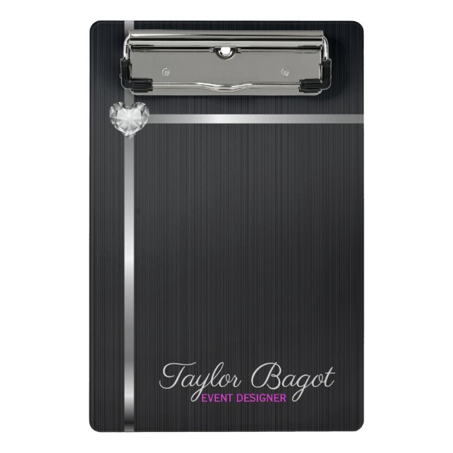 Black Metal Background Silver Stripes Mini Clipboard (Front)