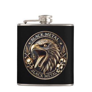 Black Metal Blackmetal eagle with dead heads Hip Flask