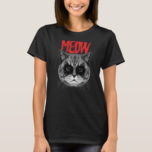 Black Metal Cat Corpse Paint Meow  Metalhead Music T-Shirt (Front)