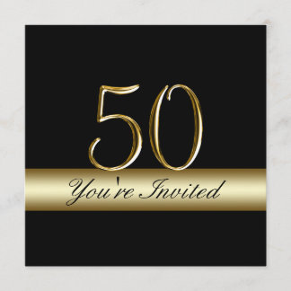 Black Metal Gold Print 50th Birthday Invitations