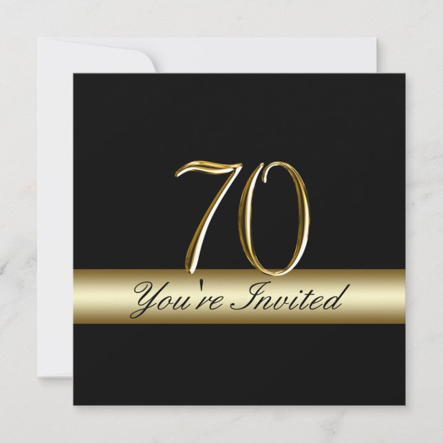 Black Metal Gold Print 70th Birthday Invitations (Front)