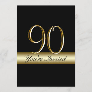 Black Metal Gold Print 90th Birthday Invitations