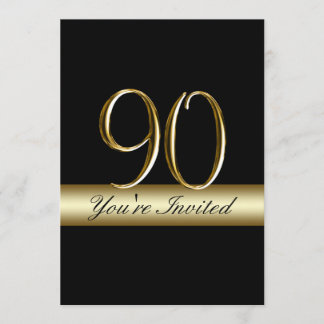 Black Metal Gold Print 90th Birthday Invitations