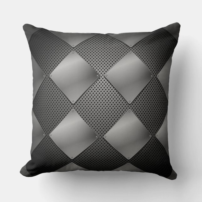 Black Metal & Mesh Diamond Pattern Throw Pillow (Front)