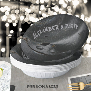 Black metal minimalist man's party paper plate
