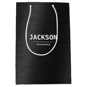 Black Metal Modern Simple Personalized Groomsmen  Medium Gift Bag