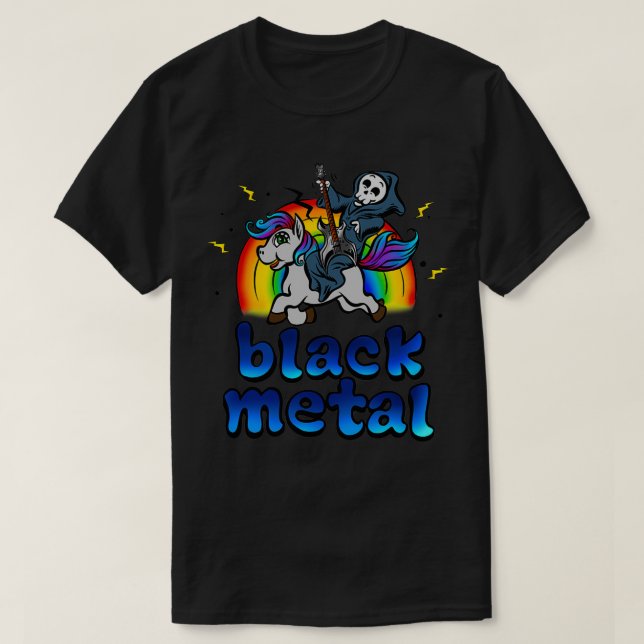Black Metal Music Unicorn Pony Rainbow Pink Fan 1  T-Shirt (Design Front)
