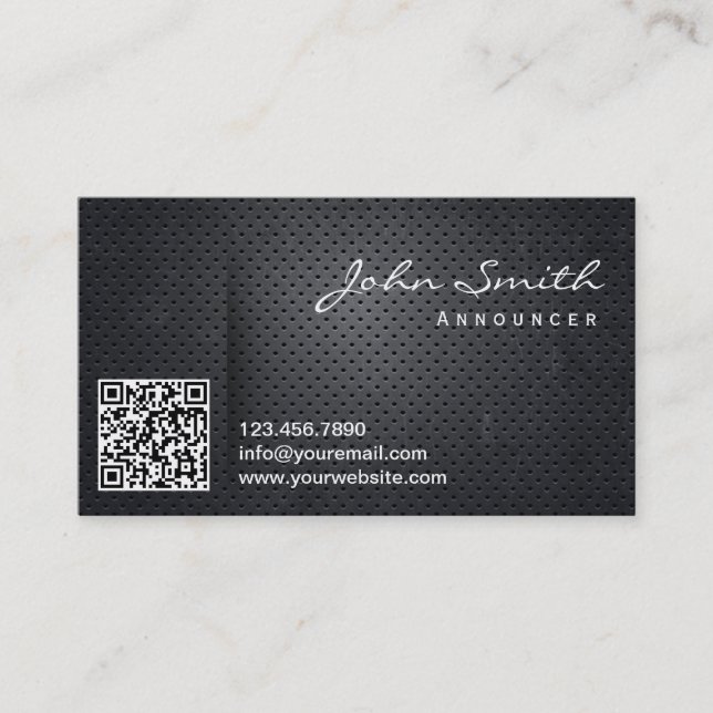 Black Metal QR Code Announcer Business Card (Front)
