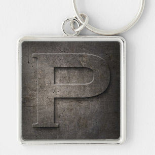 Black Metal Rustic P Monogram Keychain
