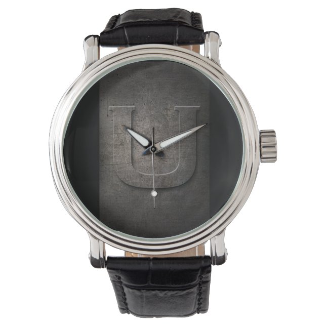Black Metal Rustic U Monogram Watch (Front)