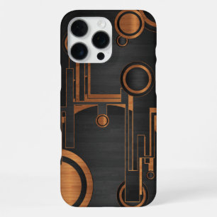 black metal with wood circles iPhone 16 pro max case