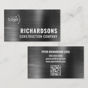 Black Metallic Construction Company Template Business Card