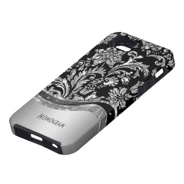 Black & Metallic Damasks Pattern Case-Mate iPhone Case (Bottom)