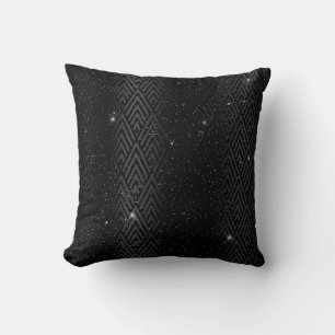 Black  Metallic Foil & Glitter Glam Art Deco Throw Pillow