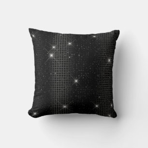 Black Metallic Foil & Glitter Glam Dots Throw Pillow
