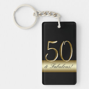 Black Metallic Gold 50th Birthday Keychain