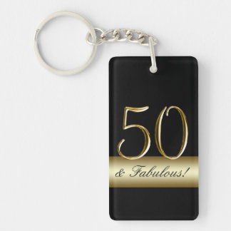 Black Metallic Gold 50th Birthday Keychain