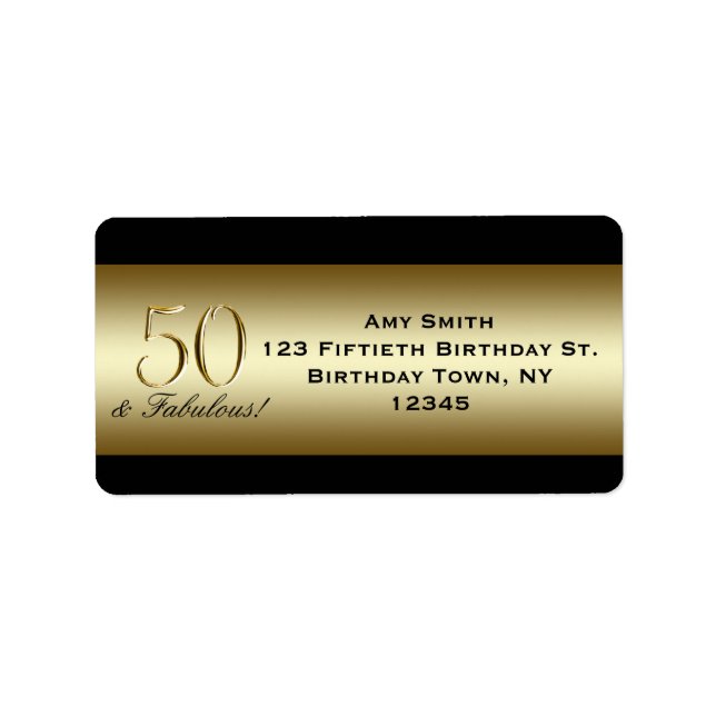 Black Metallic Gold 50th Birthday Label (Front)