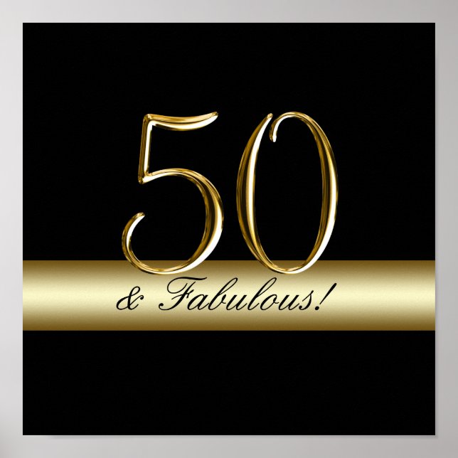 Black Metallic Gold 50th Birthday Poster (Front)