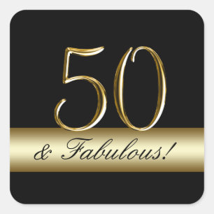 Black Metallic Gold 50th Birthday Square Sticker
