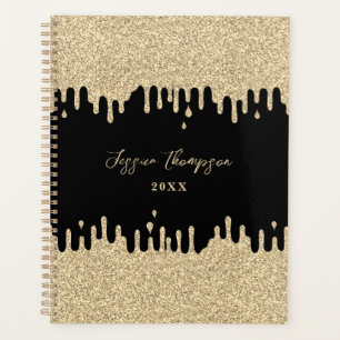 Black & Metallic Gold Drips Signature Script Planner