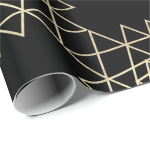 Black Metallic Gold Hexagon Geometry Champaign Wrapping Paper