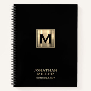Black Metallic Gold Monogram Notebook