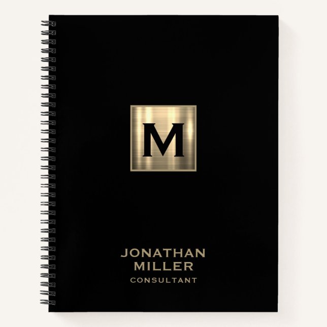 Black Metallic Gold Monogram Notebook (Front)