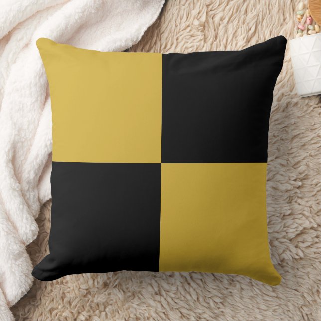 Black & Metallic Gold Square Box Stylish Pattern Throw Pillow (Blanket)