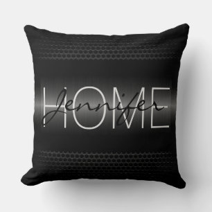 Black Metallic Holes Metal Look Monogram Throw Pillow